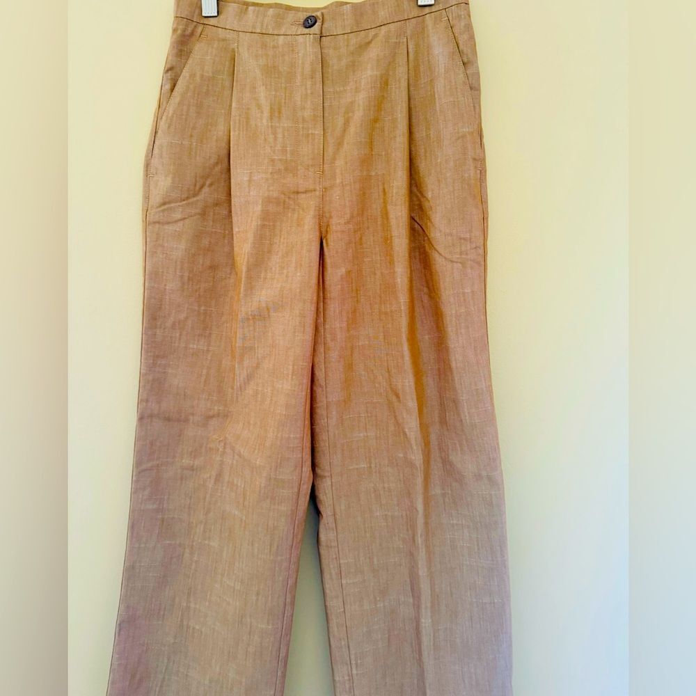 Wide-Leg High-Rise Linen Blend Pants - Tan